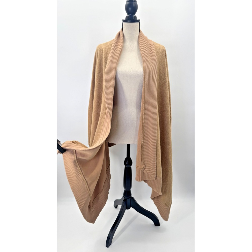 Ralph Lauren Sport Womens Cardigan M/L Camel Asymmetrical Reverse Fleece Cozy